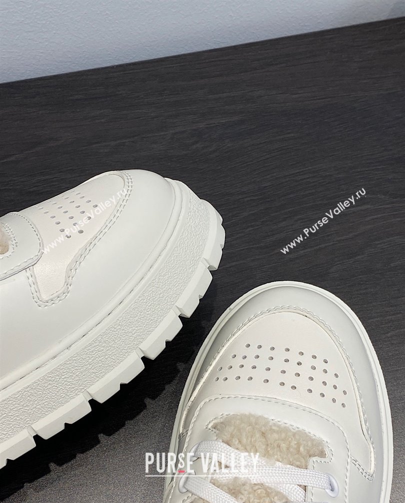 Prada Leather and shearling sneakers 1E947M white 2023 (kaola-231009-05)