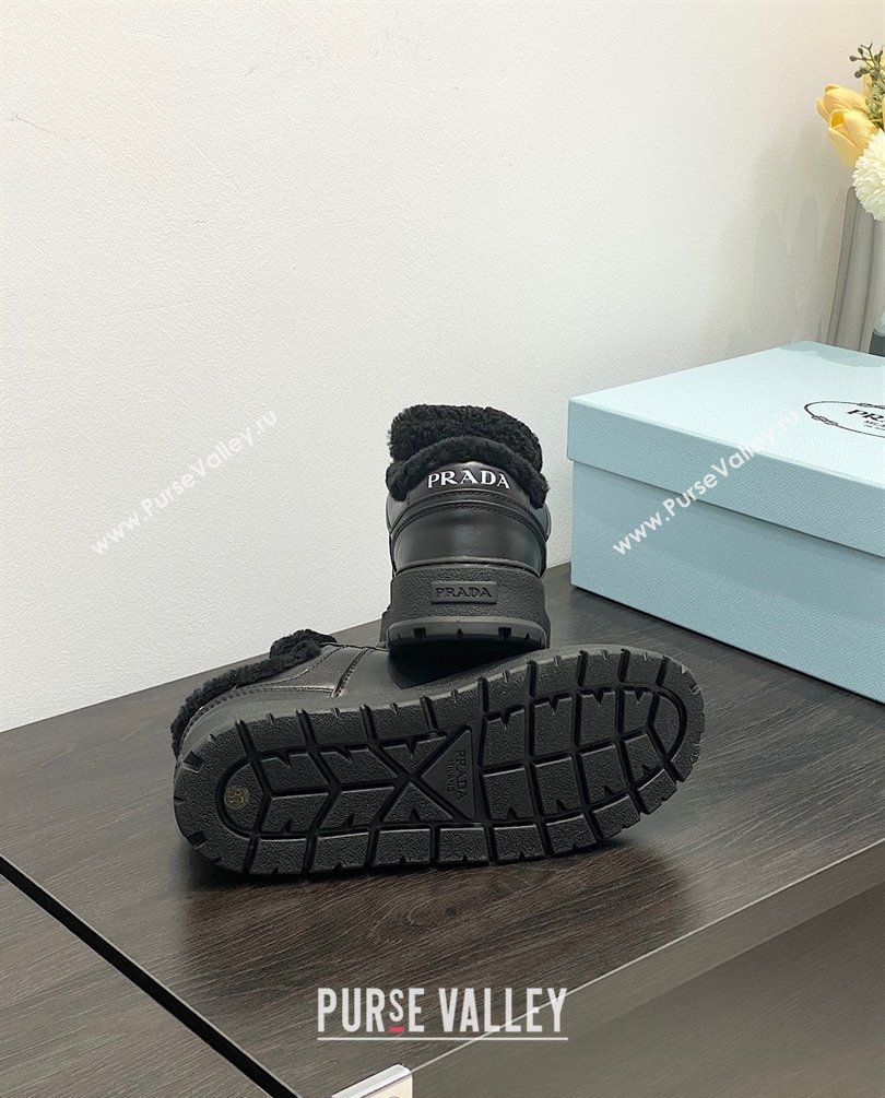 Prada Leather and shearling sneakers 1E947M black 2023 (kaola-231009-06)