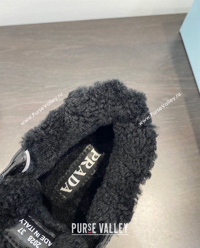 Prada Leather and shearling sneakers 1E947M black 2023 (kaola-231009-06)