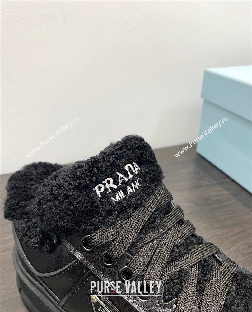 Prada Leather and shearling sneakers 1E947M black 2023 (kaola-231009-06)