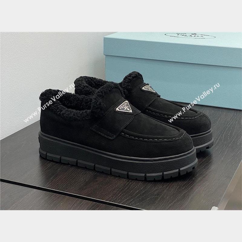 Prada Suede loafer booties 1D245N black 2023 (kaola-231009-02)