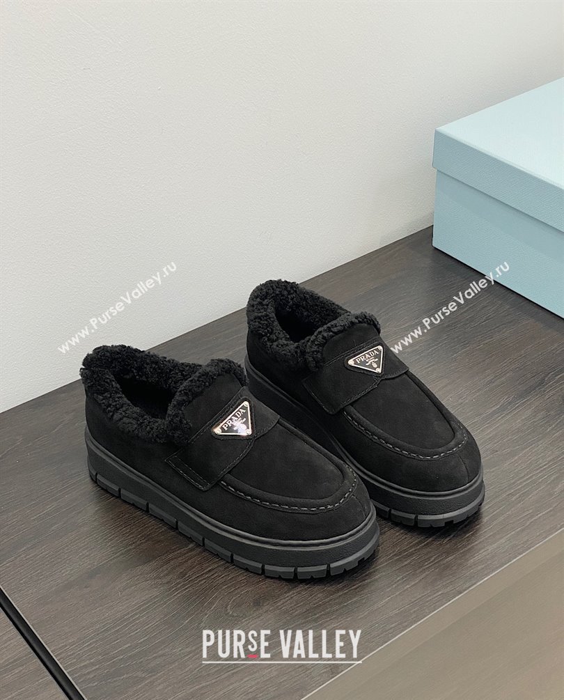 Prada Suede loafer booties 1D245N black 2023 (kaola-231009-02)
