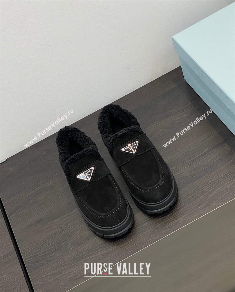 Prada Suede loafer booties 1D245N black 2023 (kaola-231009-02)