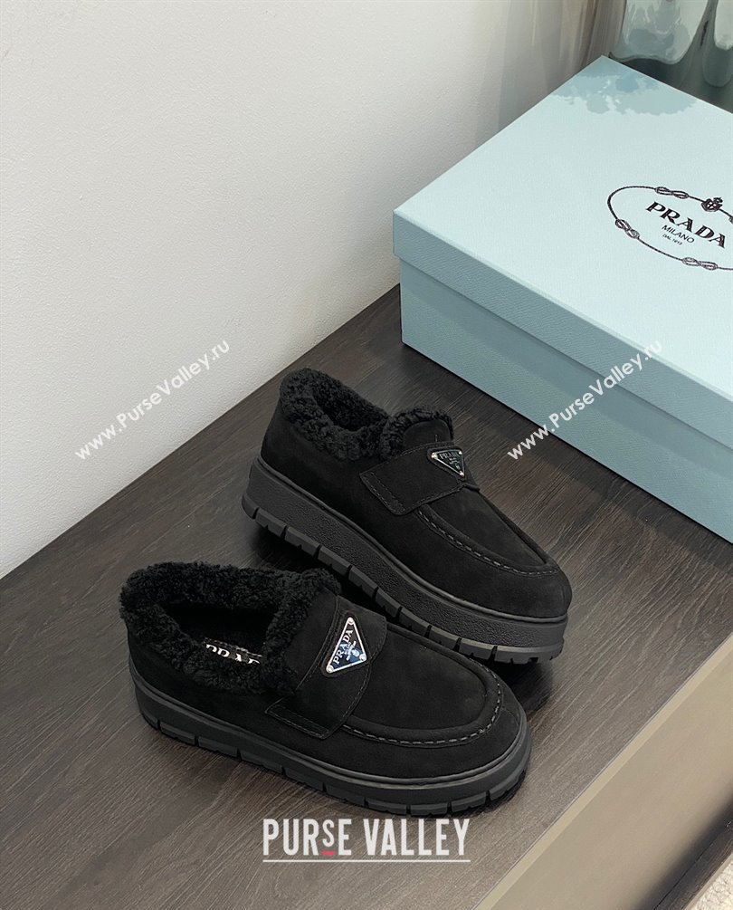 Prada Suede loafer booties 1D245N black 2023 (kaola-231009-02)