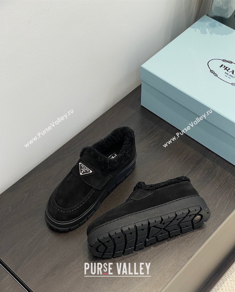 Prada Suede loafer booties 1D245N black 2023 (kaola-231009-02)