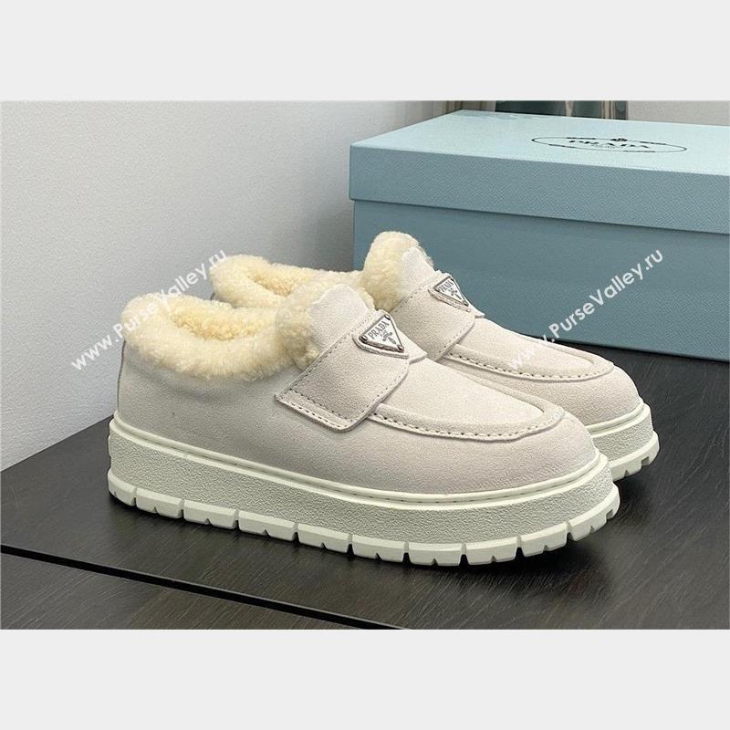 Prada Suede loafer booties 1D245N white 2023 (kaola-231009-03)