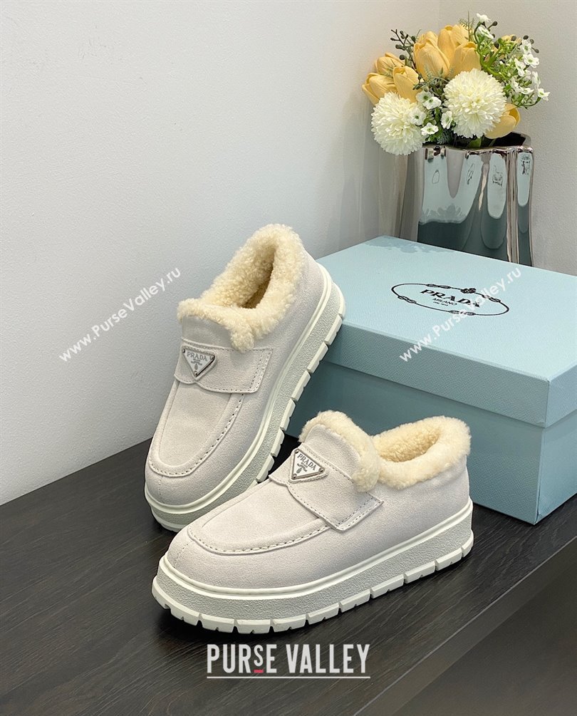 Prada Suede loafer booties 1D245N white 2023 (kaola-231009-03)