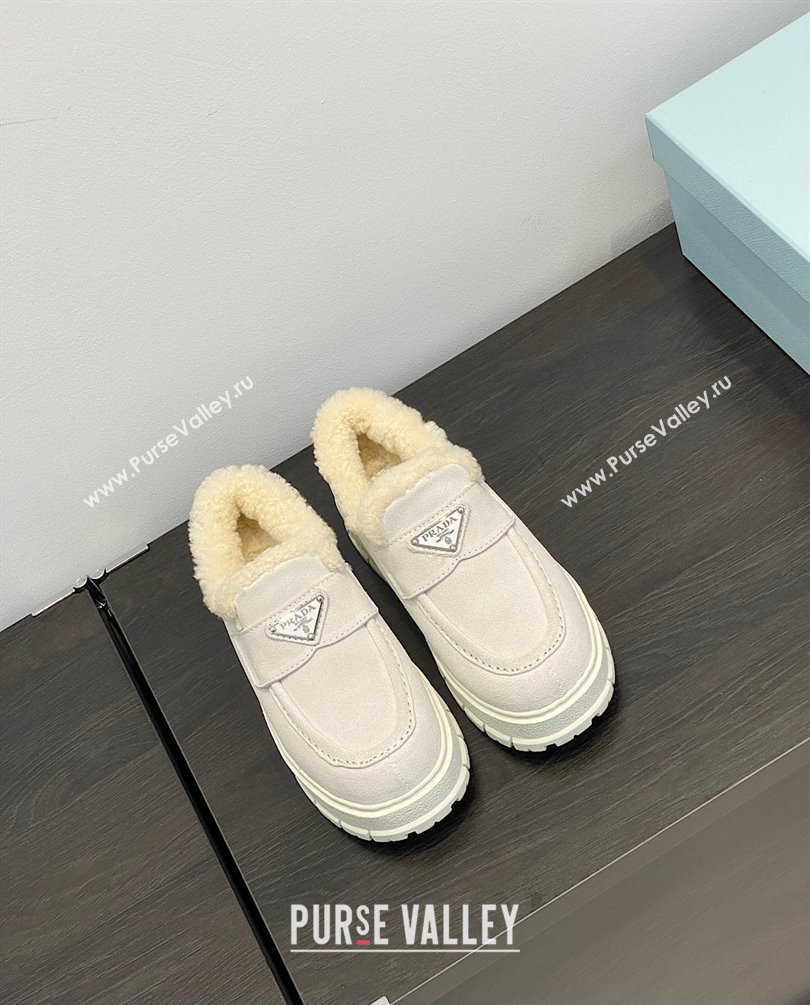 Prada Suede loafer booties 1D245N white 2023 (kaola-231009-03)