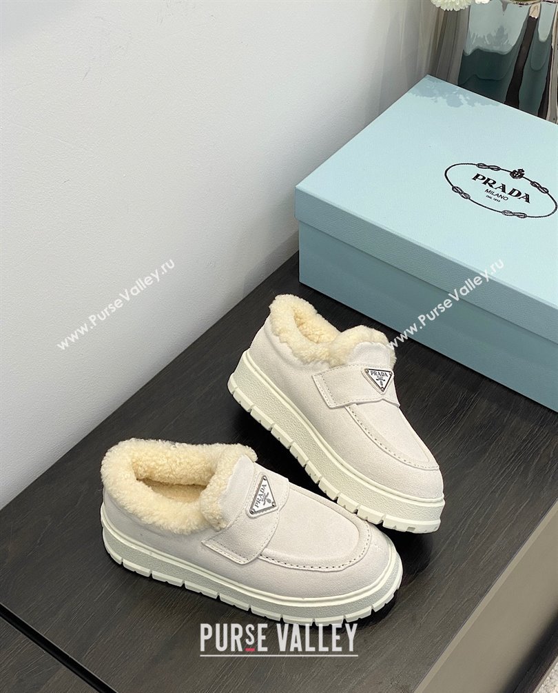 Prada Suede loafer booties 1D245N white 2023 (kaola-231009-03)