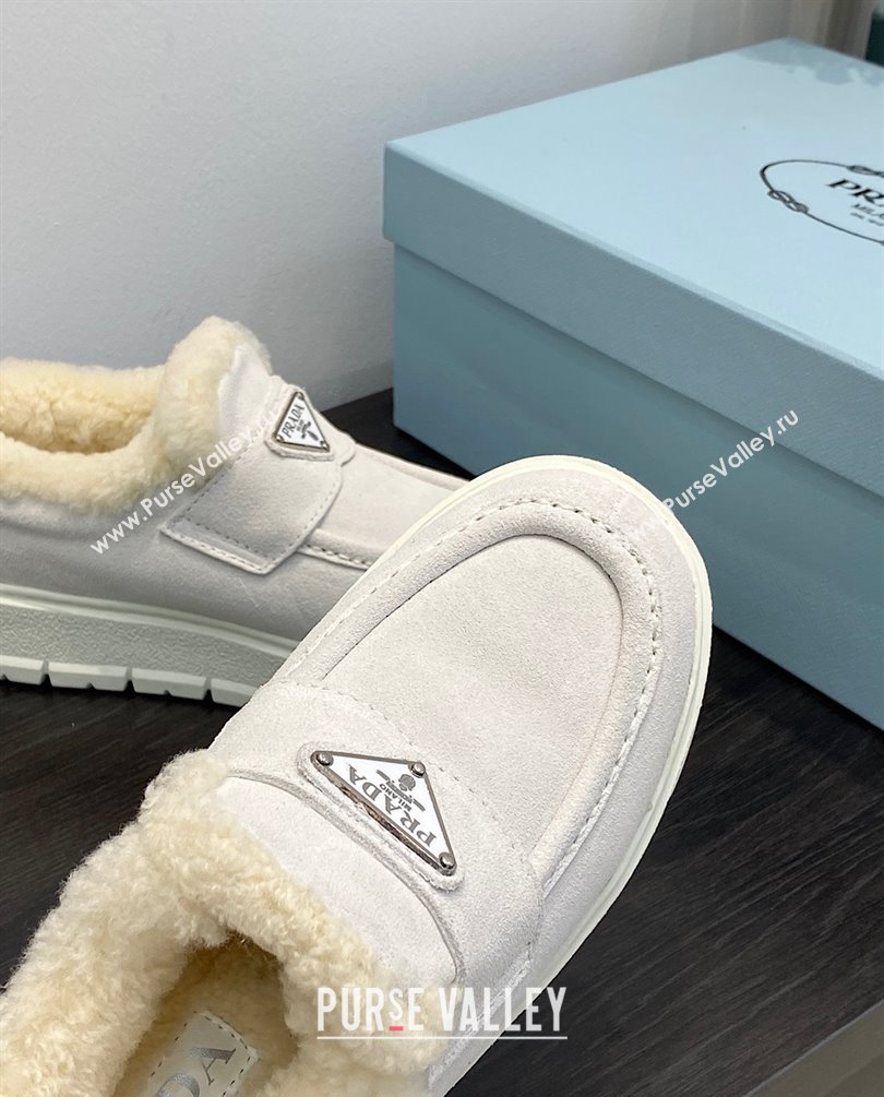 Prada Suede loafer booties 1D245N white 2023 (kaola-231009-03)