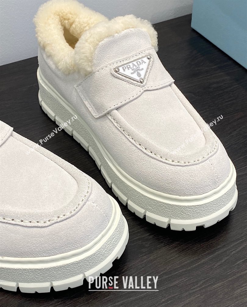 Prada Suede loafer booties 1D245N white 2023 (kaola-231009-03)
