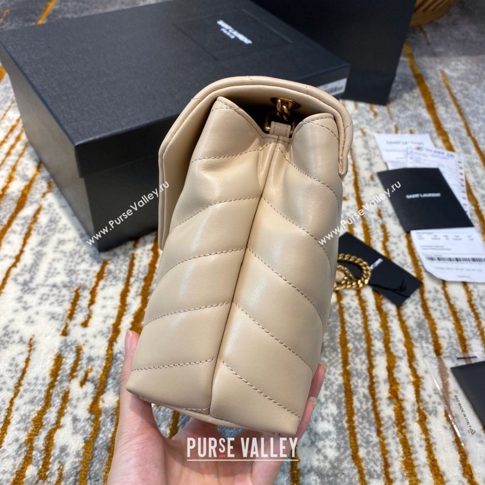 SAINT LAURENT MINI LOULOU PUFFER TOY BAG IN QUILTED WRINKLED MATTE LEATHER BEIGE/GOLD (JUNDU-201102-4)