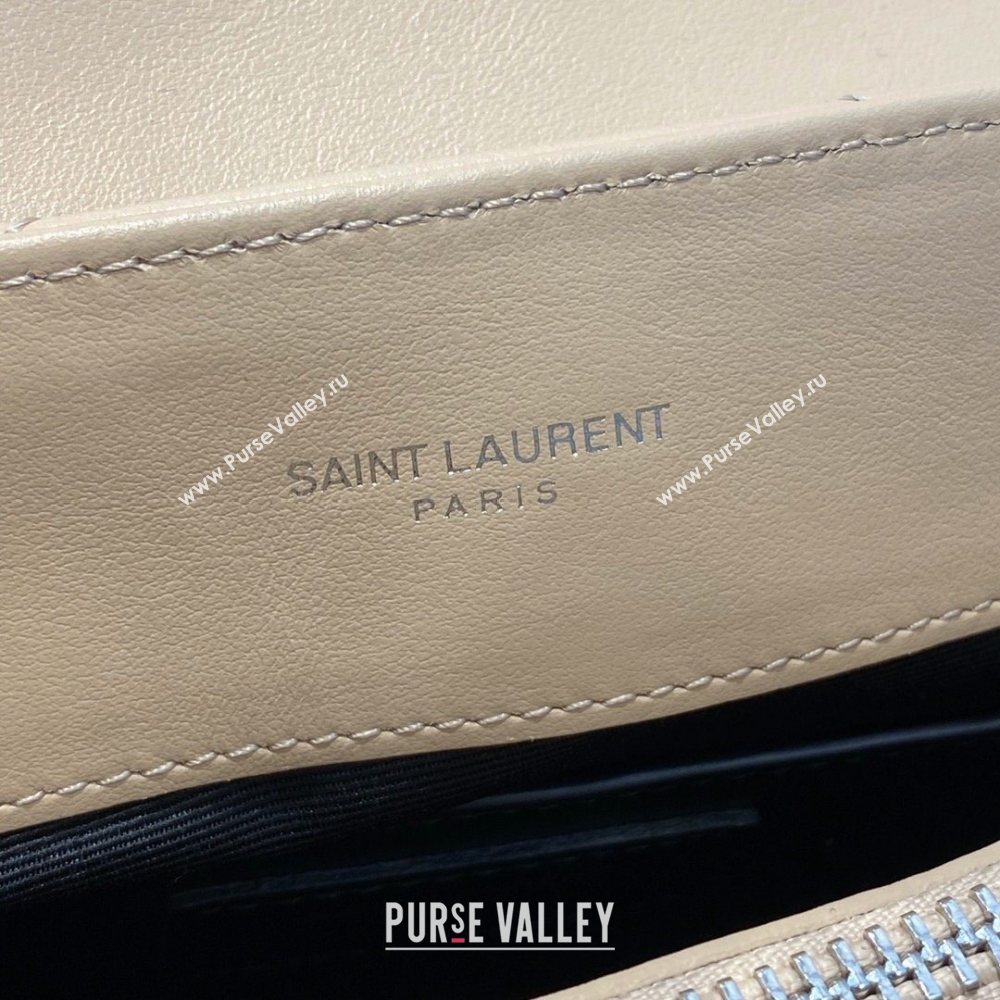 SAINT LAURENT MINI LOULOU PUFFER TOY BAG IN QUILTED WRINKLED MATTE LEATHER BEIGE/SILVER (JUNDU-201102-5)