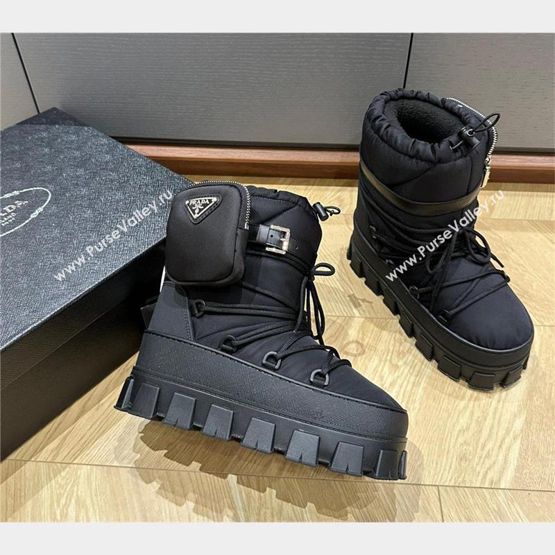 Prada Nylon gabardine après-ski boots with pouch black 1U005N 2023 (kaola-231010-05)