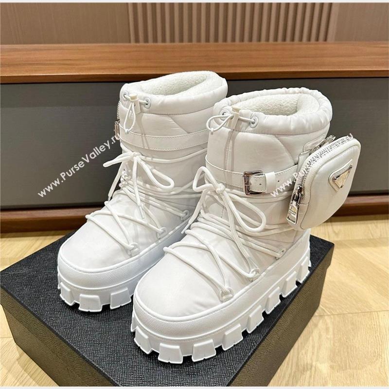 Prada Nylon gabardine après-ski boots with pouch white 1U005N 2023 (kaola-231010-04)