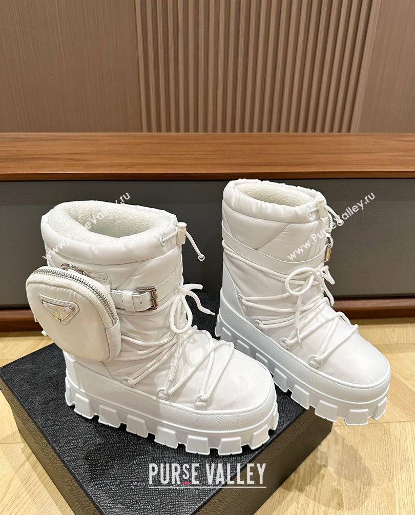 Prada Nylon gabardine après-ski boots with pouch white 1U005N 2023 (kaola-231010-04)