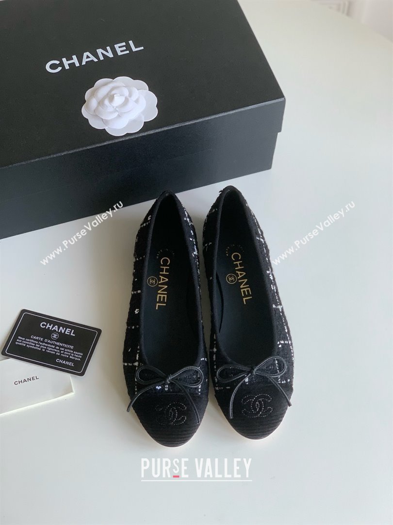 Chanel black tweed lambskin ballet flats 2024 (nono-240126-01)