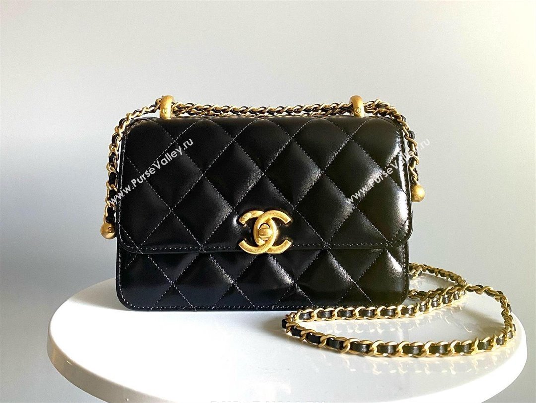 chanel black Shiny Calfskin Gold-Tone Metal MINI FLAP BAG 2024 (YUNDING-240124-01)