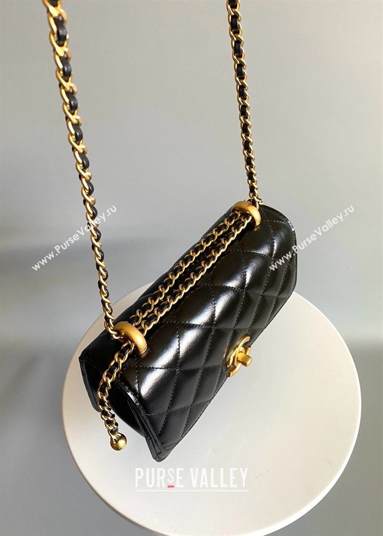 chanel black Shiny Calfskin Gold-Tone Metal MINI FLAP BAG 2024 (YUNDING-240124-01)