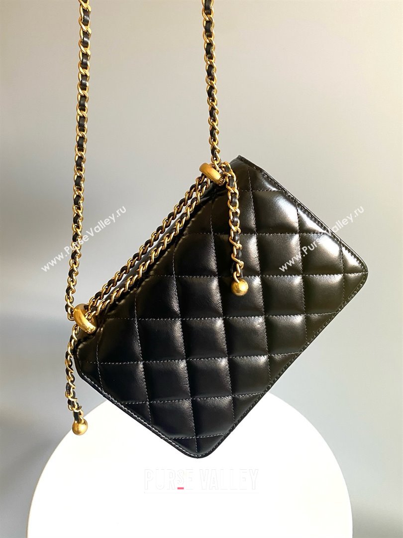 chanel black Shiny Calfskin Gold-Tone Metal MINI FLAP BAG 2024 (YUNDING-240124-01)