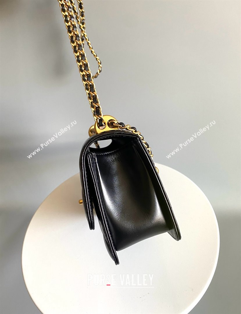 chanel black Shiny Calfskin Gold-Tone Metal MINI FLAP BAG 2024 (YUNDING-240124-01)