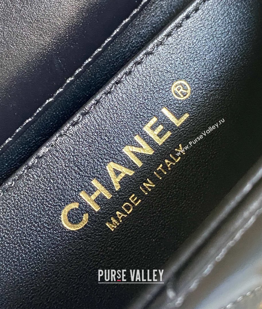 chanel black Shiny Calfskin Gold-Tone Metal MINI FLAP BAG 2024 (YUNDING-240124-01)