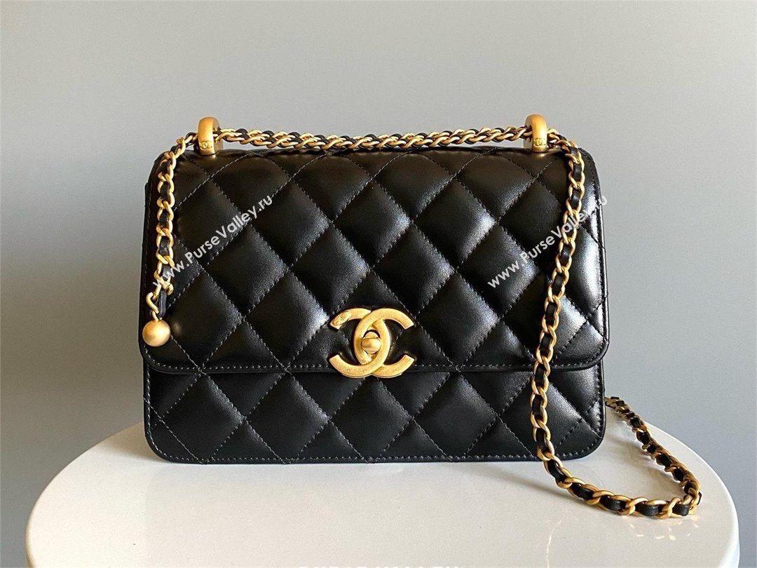 chanel black Shiny Calfskin Gold-Tone Metal SMALL FLAP BAG 2024 (YUNDING-240124-02)