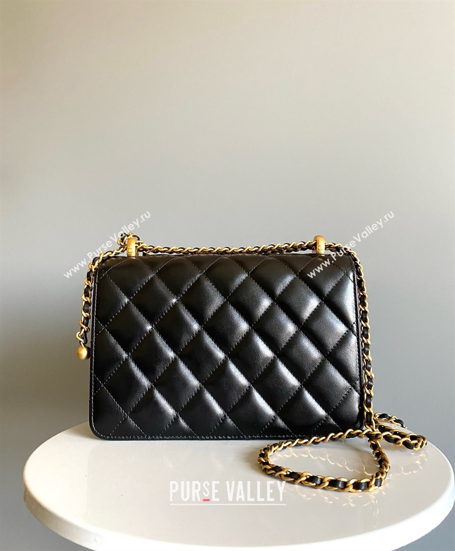 chanel black Shiny Calfskin Gold-Tone Metal SMALL FLAP BAG 2024 (YUNDING-240124-02)