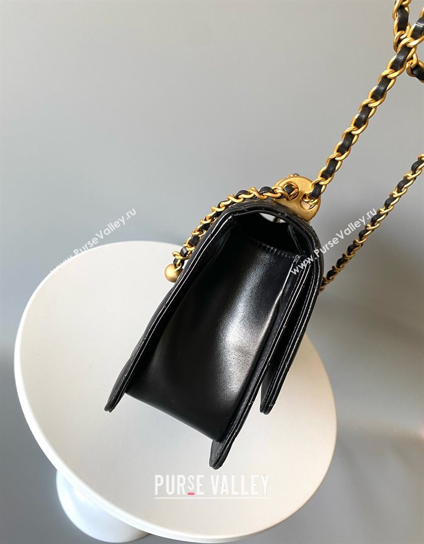 chanel black Shiny Calfskin Gold-Tone Metal SMALL FLAP BAG 2024 (YUNDING-240124-02)