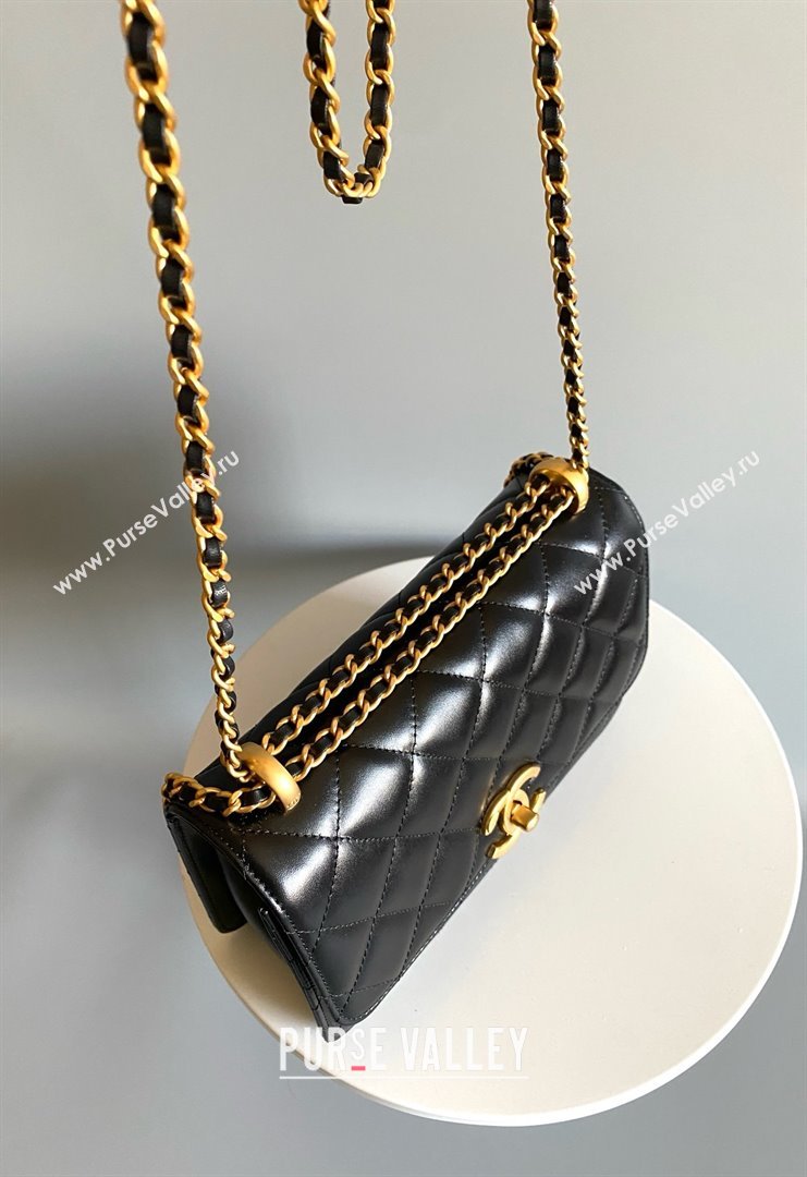 chanel black Shiny Calfskin Gold-Tone Metal SMALL FLAP BAG 2024 (YUNDING-240124-02)