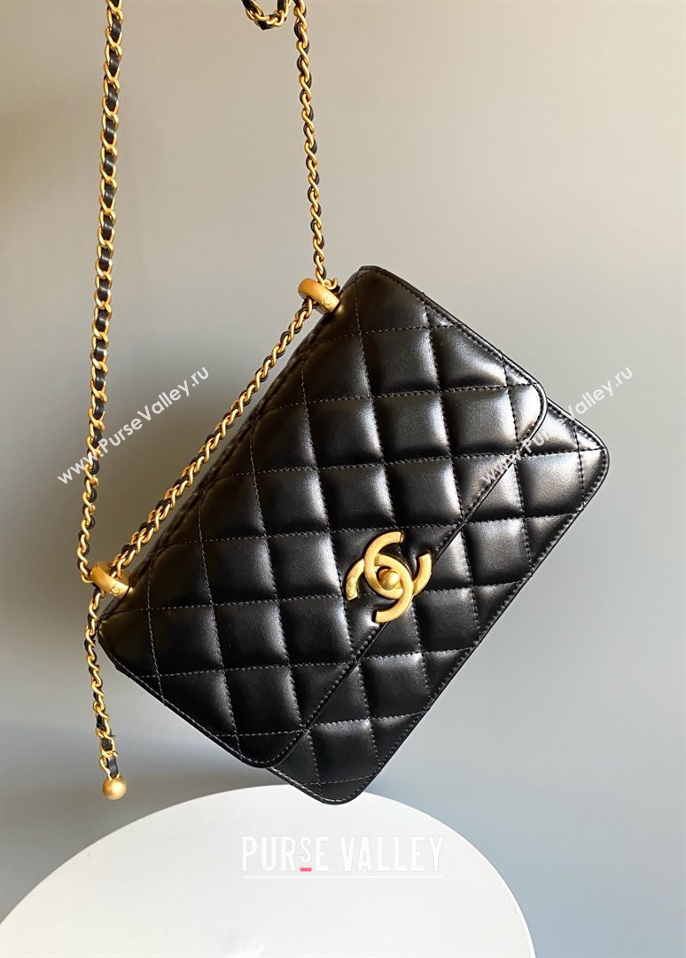 chanel black Shiny Calfskin Gold-Tone Metal SMALL FLAP BAG 2024 (YUNDING-240124-02)