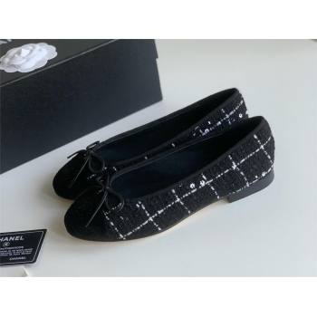 Chanel black tweed lambskin ballet flats 2024 (nono-240126-01)