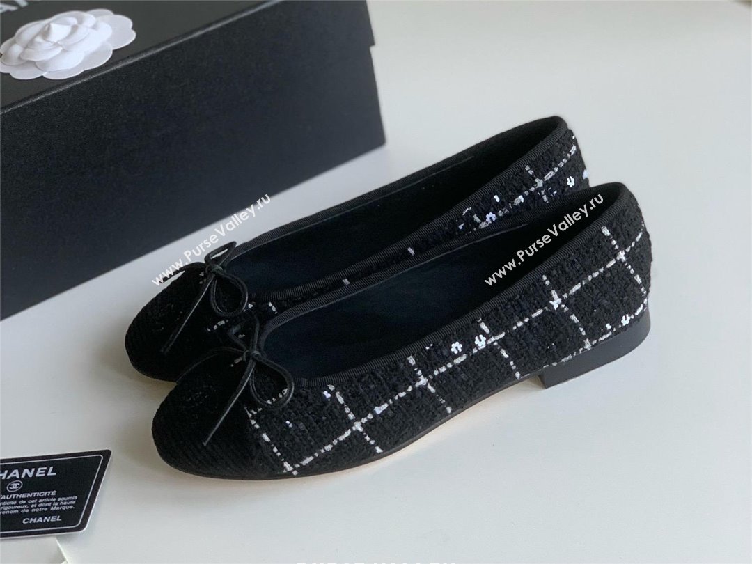 Chanel black tweed lambskin ballet flats 2024 (nono-240126-01)