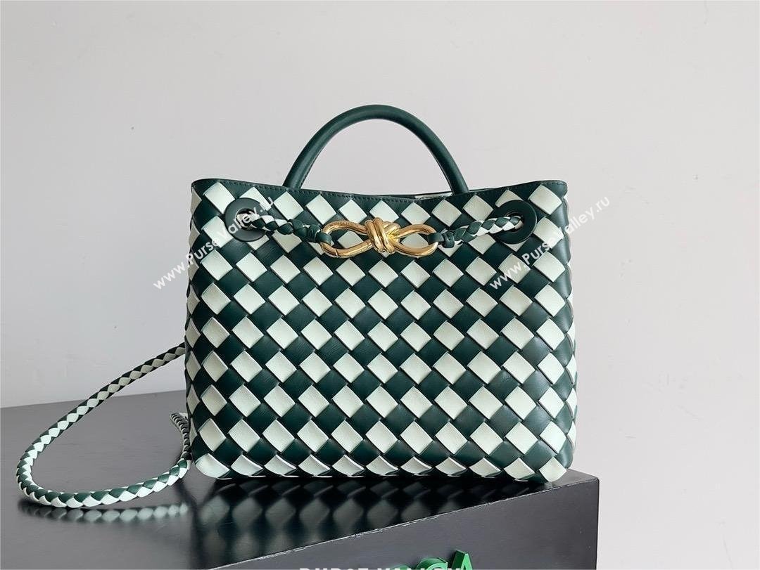 Bottega Veneta Intrecciato leather Small Andiamo top handle Bag Emerald green / Glacier 2024 (MISU-240123-02)