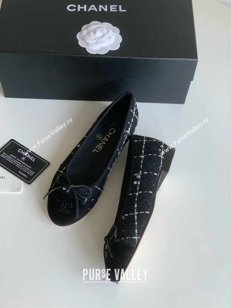 Chanel black tweed lambskin ballet flats 2024 (nono-240126-01)