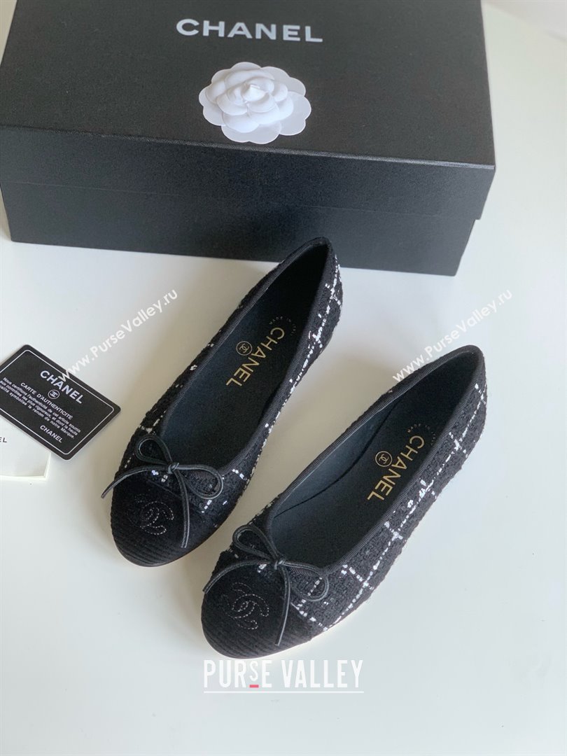 Chanel black tweed lambskin ballet flats 2024 (nono-240126-01)