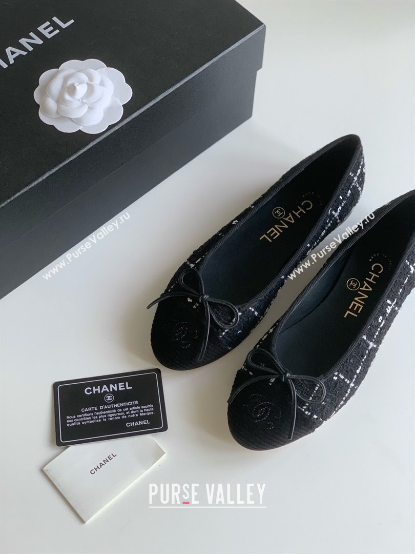 Chanel black tweed lambskin ballet flats 2024 (nono-240126-01)