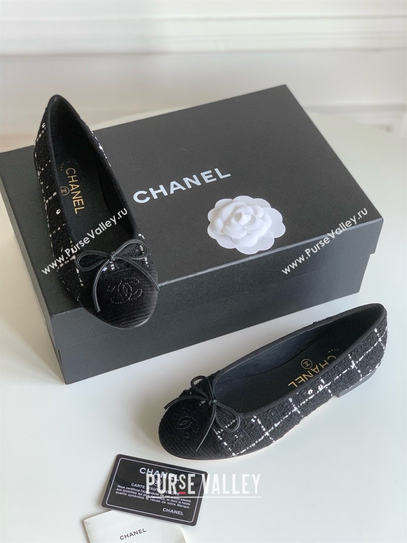 Chanel black tweed lambskin ballet flats 2024 (nono-240126-01)