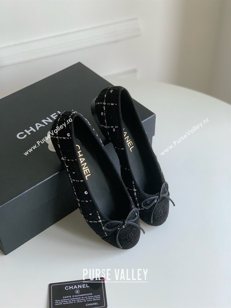 Chanel black tweed lambskin ballet flats 2024 (nono-240126-01)