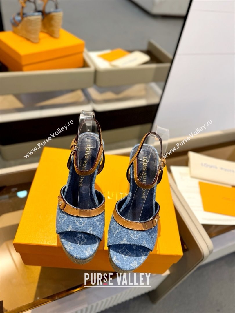 Louis Vuitton Heel 8.5cm blue denim Helios Wedge Sandal 1ACIZP 2024 (modeng-240417-03)