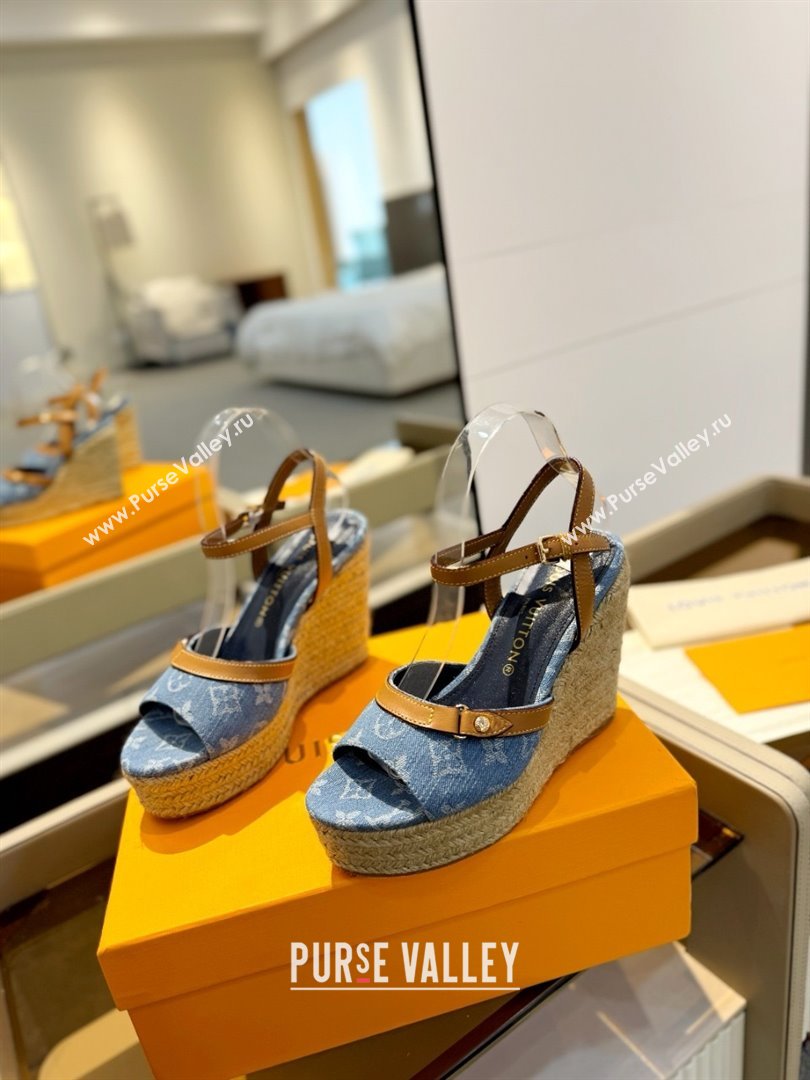 Louis Vuitton Heel 8.5cm blue denim Helios Wedge Sandal 1ACIZP 2024 (modeng-240417-03)