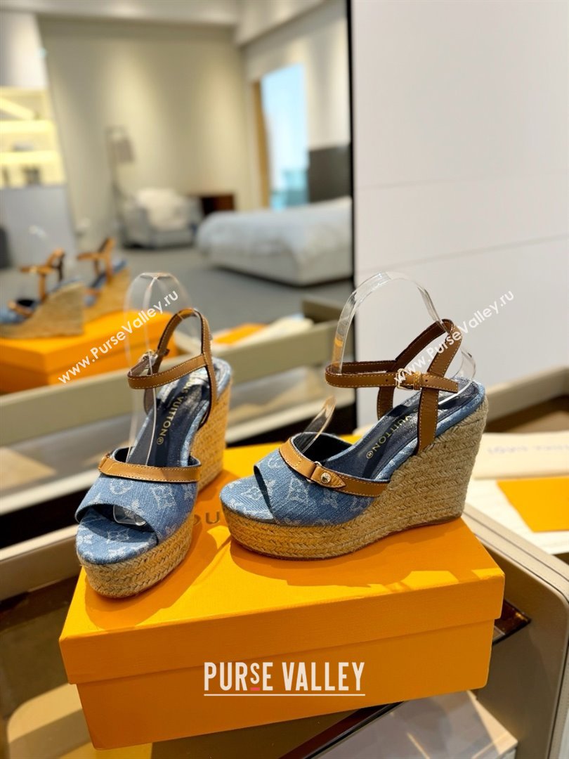 Louis Vuitton Heel 8.5cm blue denim Helios Wedge Sandal 1ACIZP 2024 (modeng-240417-03)