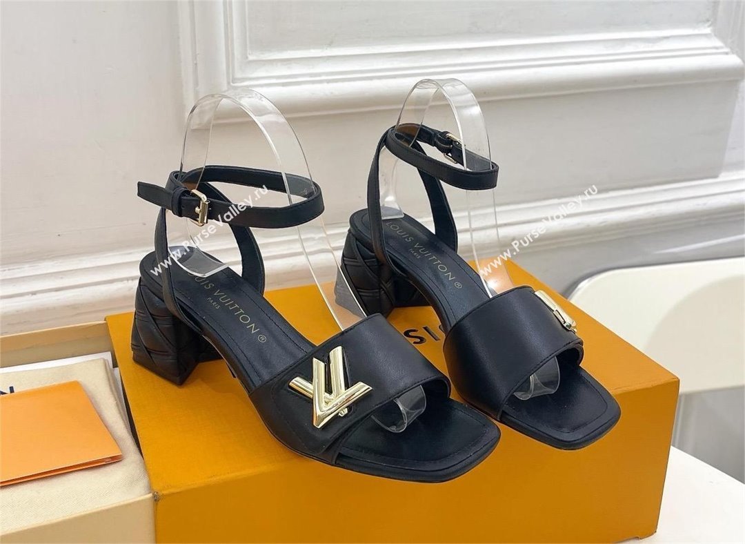 Louis Vuitton Heel 5.5cm black leather Shake Sandal 1ACHYY 2024 (modeng-240417-02)