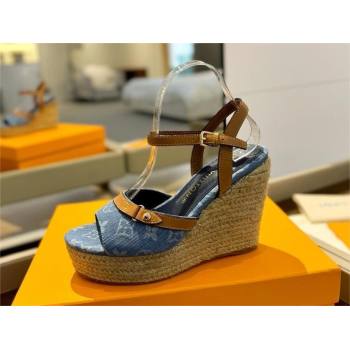 Louis Vuitton Heel 8.5cm blue denim Helios Wedge Sandal 1ACIZP 2024 (modeng-240417-03)