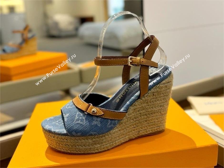 Louis Vuitton Heel 8.5cm blue denim Helios Wedge Sandal 1ACIZP 2024 (modeng-240417-03)