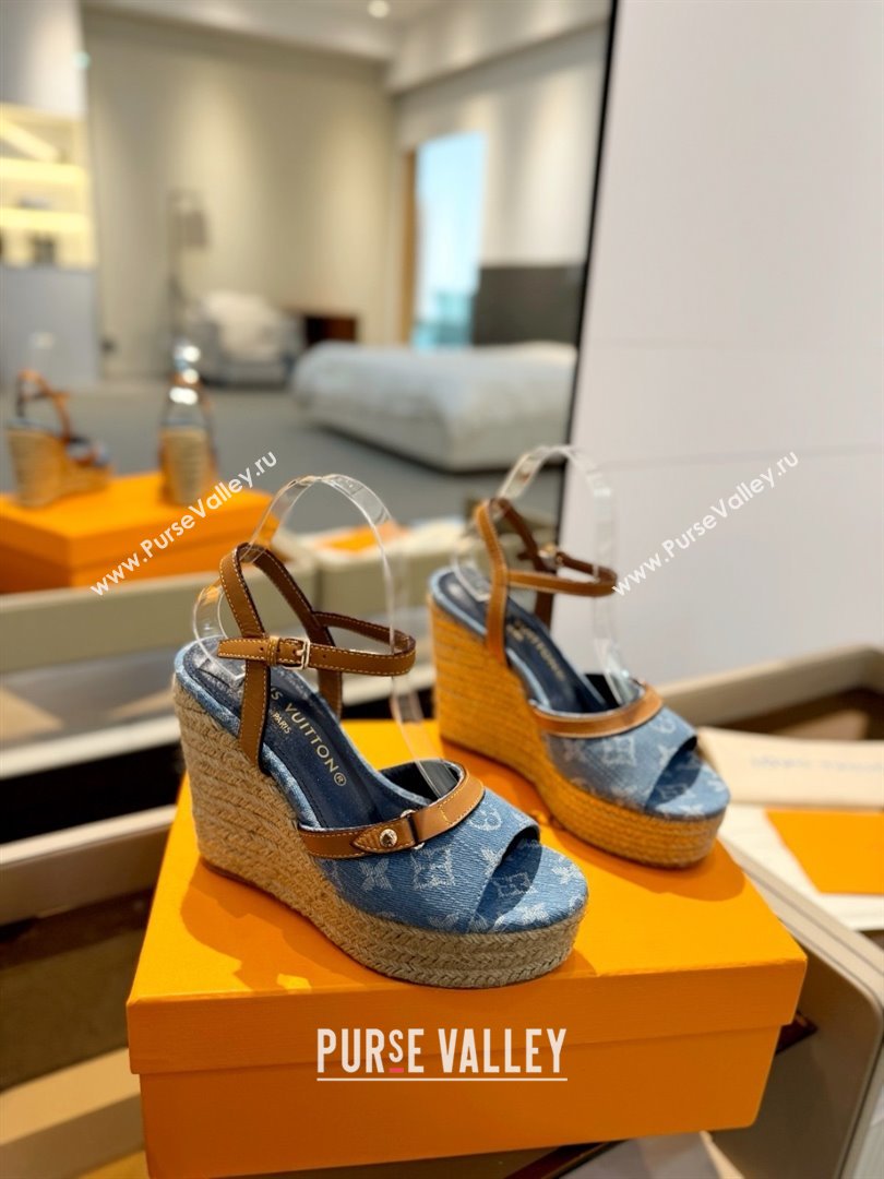 Louis Vuitton Heel 8.5cm blue denim Helios Wedge Sandal 1ACIZP 2024 (modeng-240417-03)