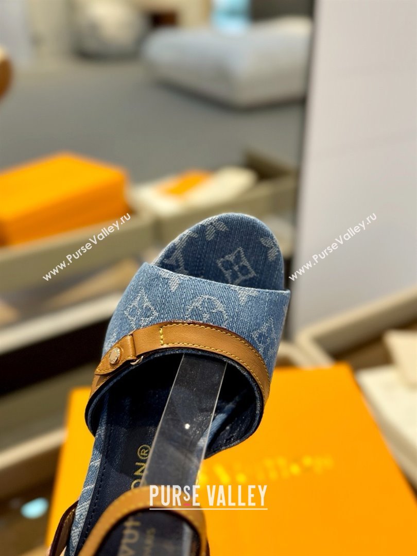 Louis Vuitton Heel 8.5cm blue denim Helios Wedge Sandal 1ACIZP 2024 (modeng-240417-03)