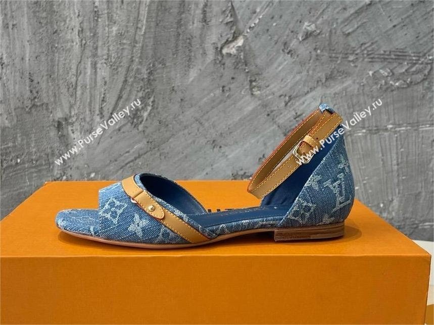 Louis Vuitton blue denim Helios Flat Sandal 1ACMOX 2024 (modeng-240417-05)