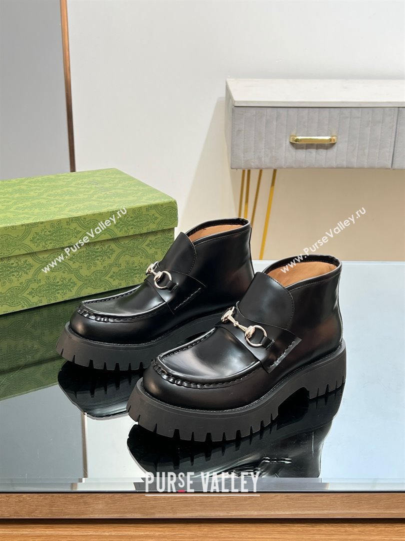 Gucci ankle boot with Horsebit 764204 Leather Black 2023 (kaola-23103033)