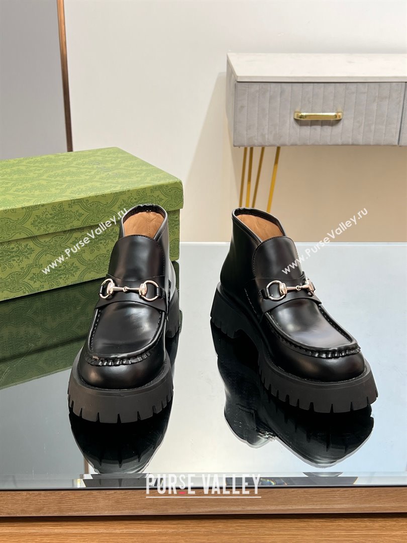 Gucci ankle boot with Horsebit 764204 Leather Black 2023 (kaola-23103033)